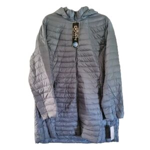 32 Degrees Lightweight Packable Down Quilted 3/4 Coat Jacket Hood Citadel Blue